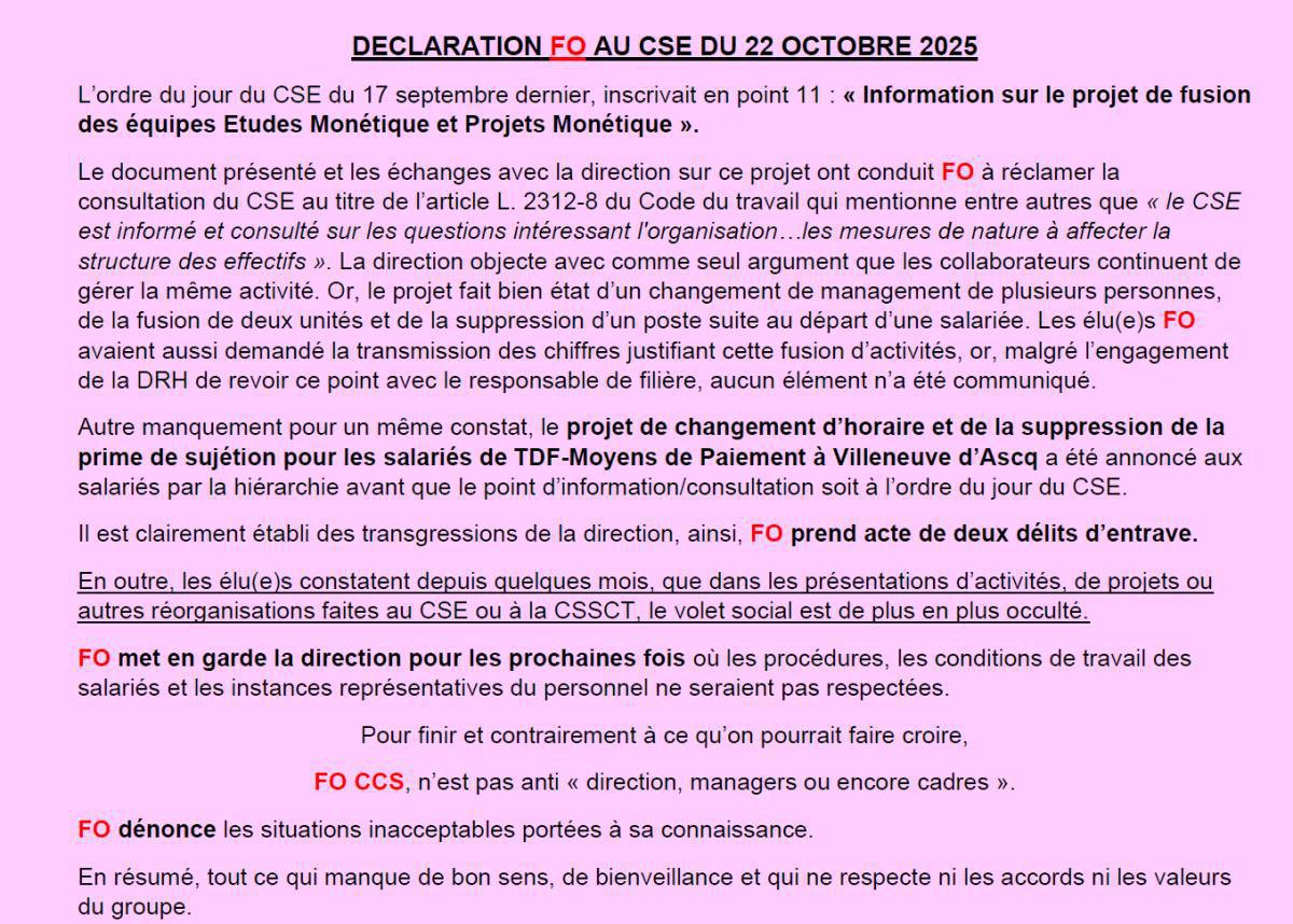 CCS : CSE du 22 octobre 2025