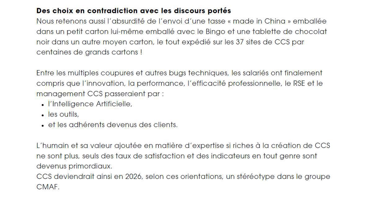 CCS : Lettre ouverte à la Direction, Vœux 2026