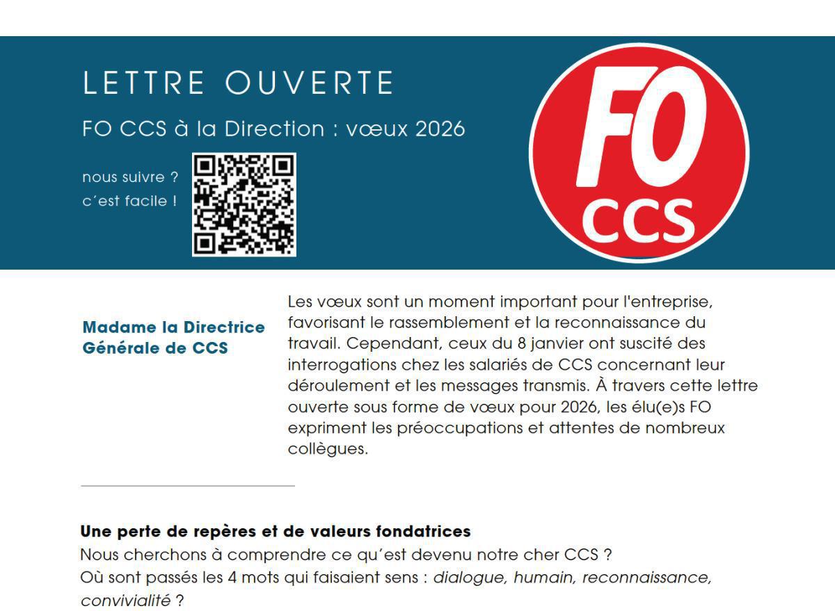 CCS : Lettre ouverte à la Direction, Vœux 2026