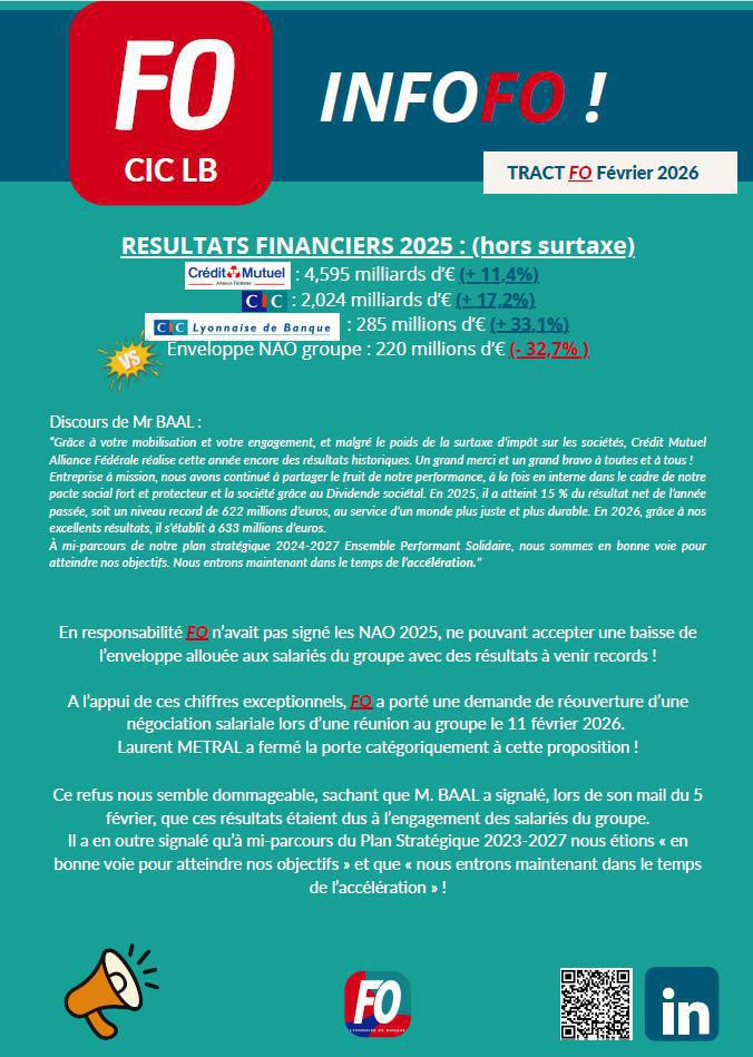 CIC LB : INFO FO (Tract février/mars 2026)