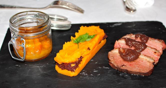 Magret De Canard Compotee De Mirabelles Puree De Patate Douce Et