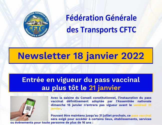 Newsletter CFTC Transports 18 janvier 2022