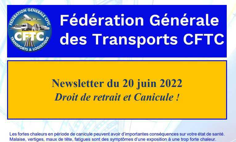 Newsletter du 20 juin 2022 Droit de retrait et Canicule !