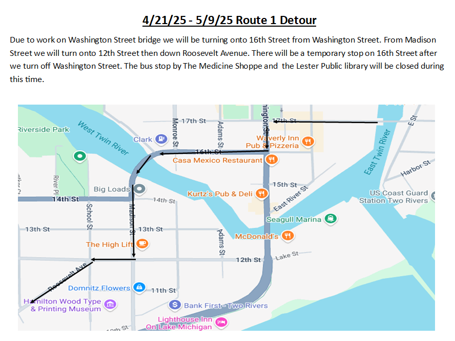 Route 1 Detour April 21st - May 9th