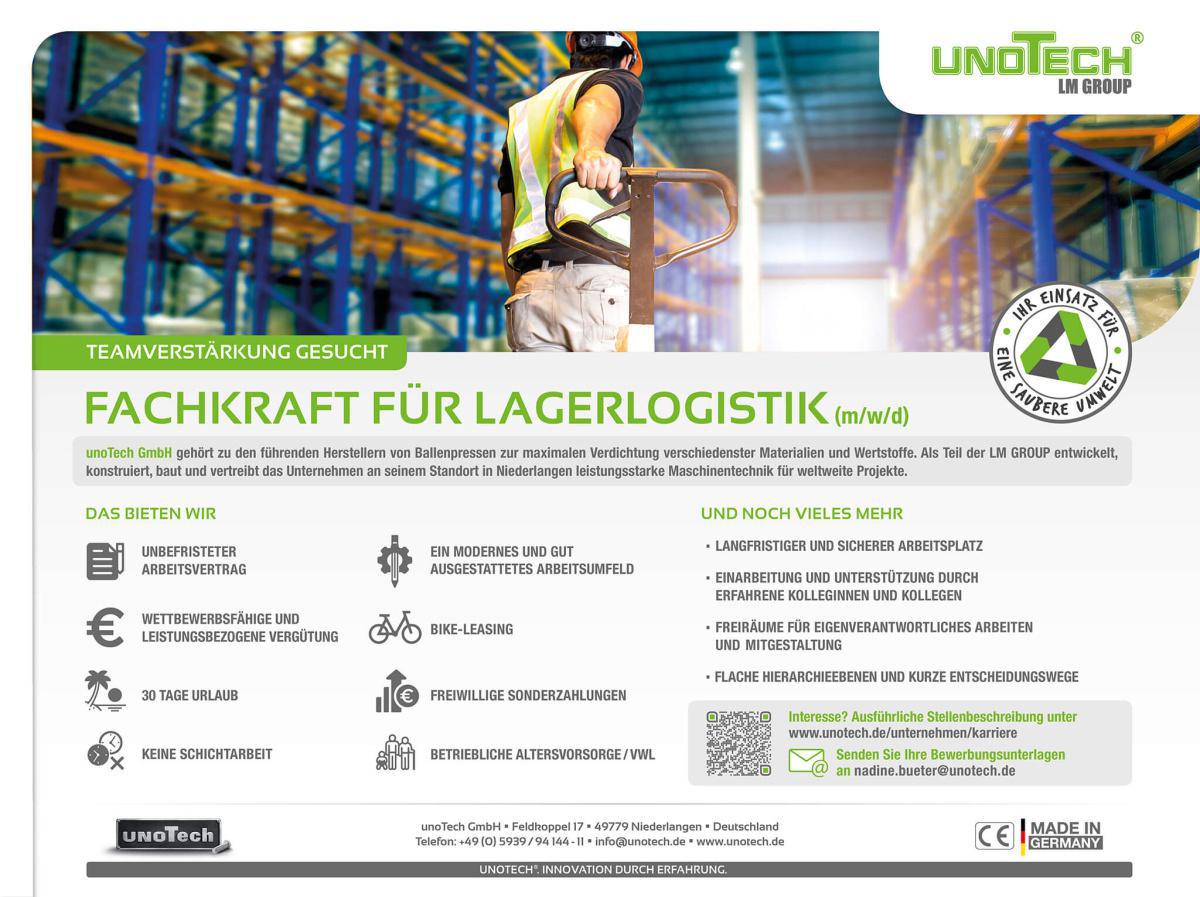 unoTech GmbH sucht Fachkraft für Lagerlogistik (m/w/d)