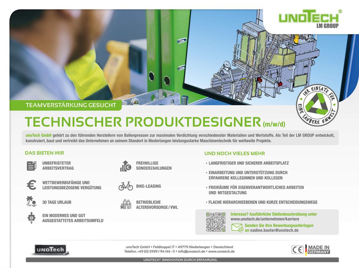 unoTech GmbH sucht Technischen Produktdesigner (m/w/d)