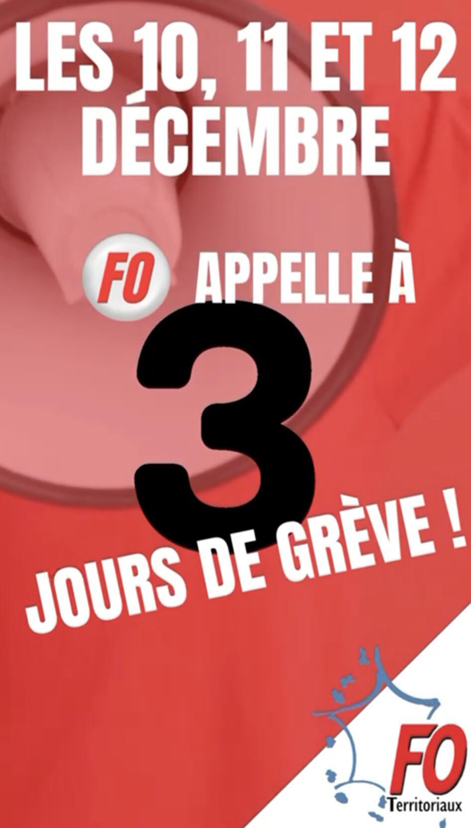 10, 11, 12 décembre : 3 jours de grève !