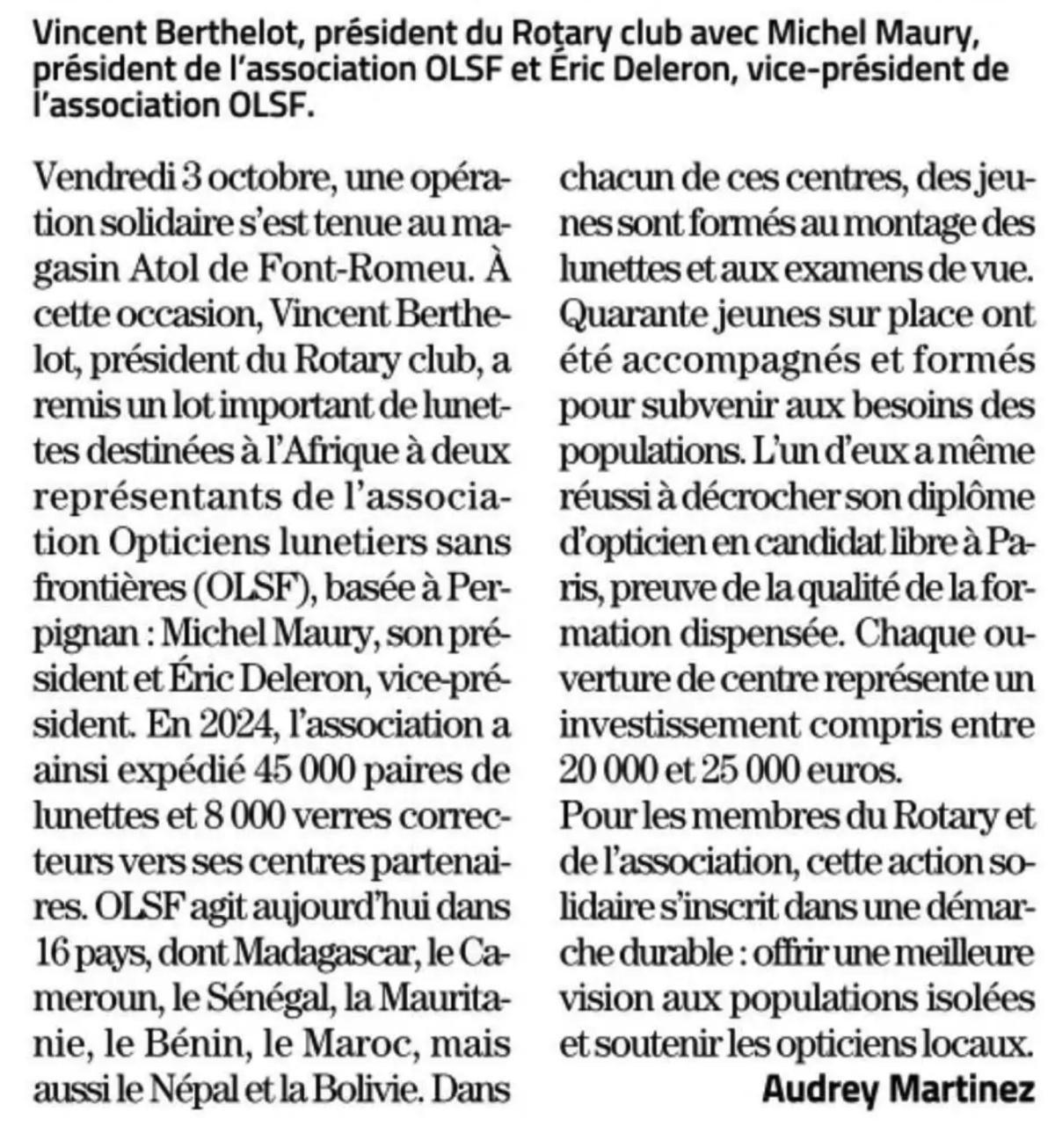 Une action solidaire pour améliorer la vision dans le monde Une action solidaire pour améliorer la vision dans le monde