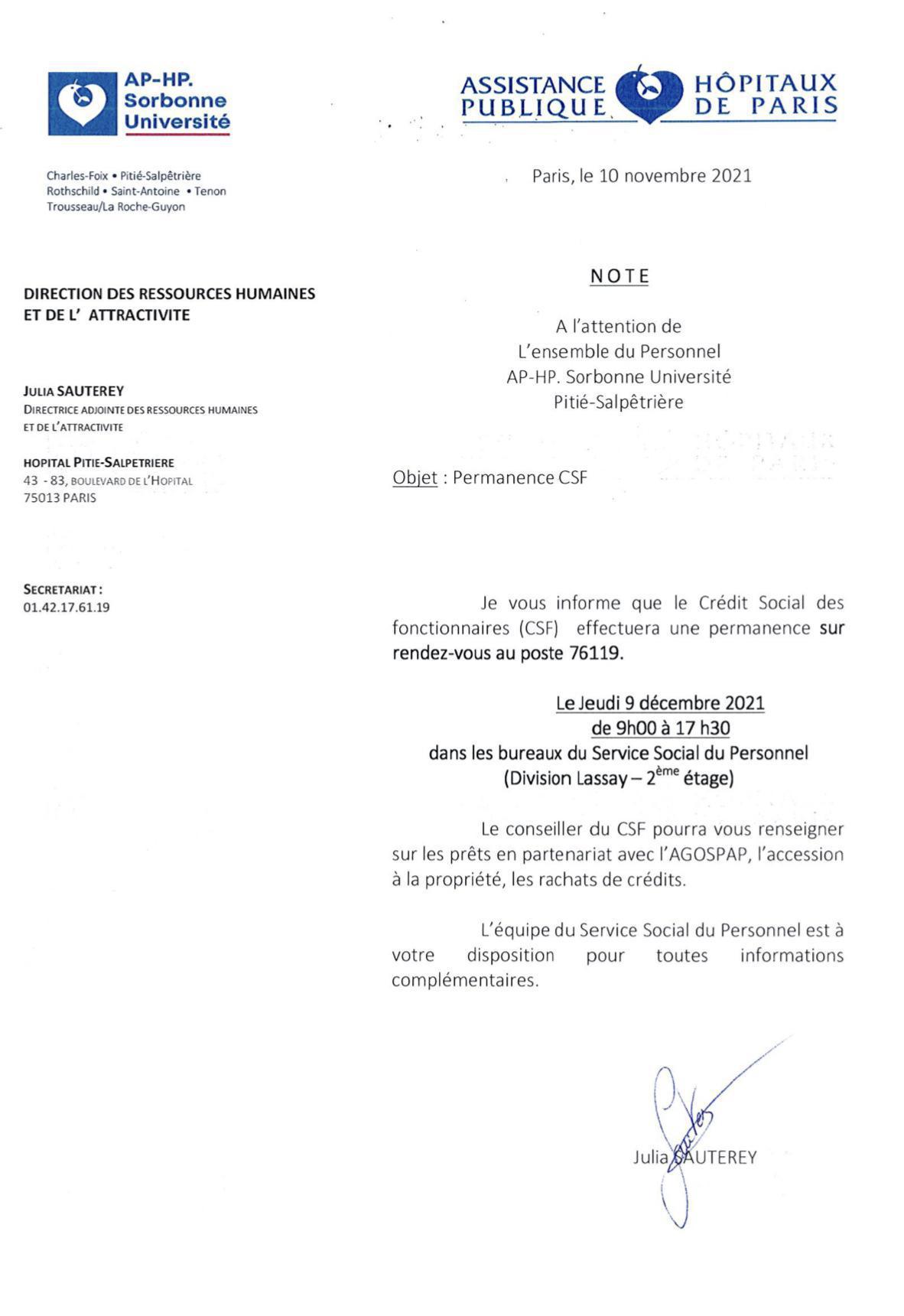 Présence du CSF ( crédit social des fonctionnaires) Présence du CSF ( crédit social des fonctionnaires)