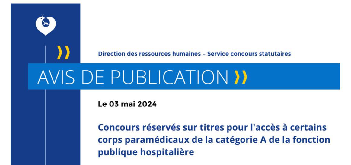 Avis de concours réservés sur titres pour l'accès à certains corps paramédicaux de la catégorie A de la fonction publique hospitalière