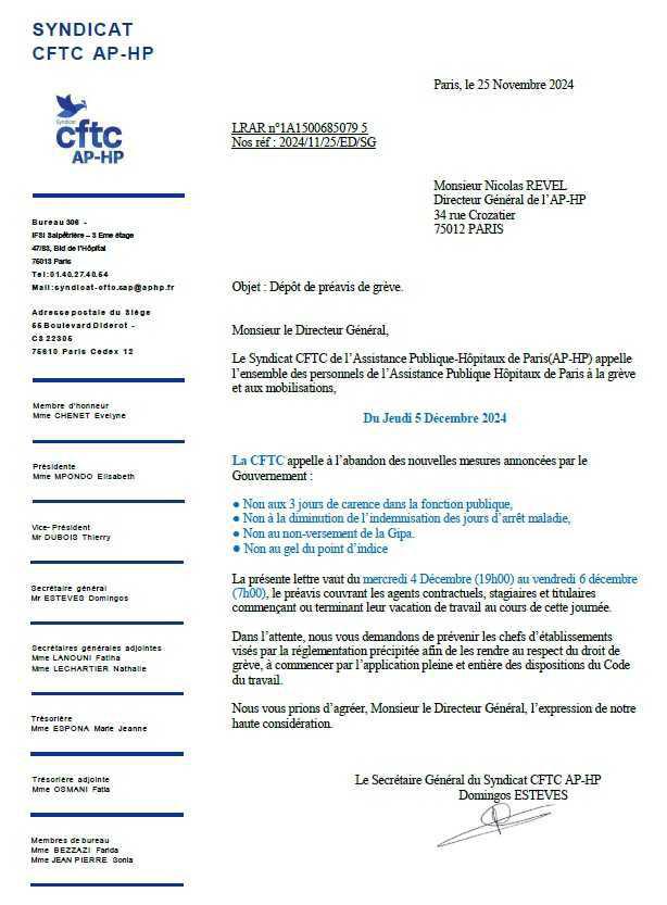 Appel à la grève le 5 décembre 2024 Appel à la grève le 5 décembre 2024