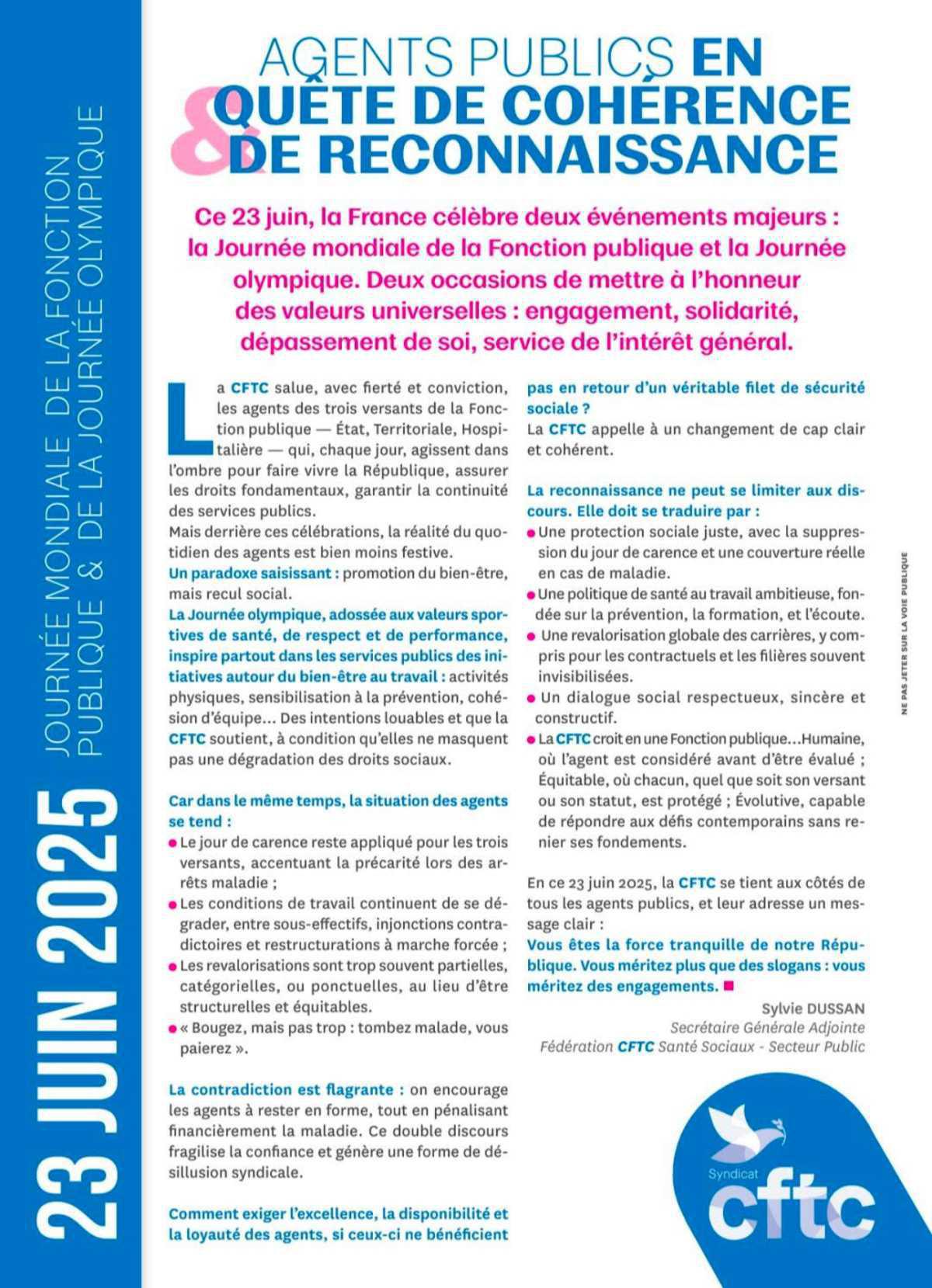 La Journée mondiale de la Fonction publique et la Journée olympique.