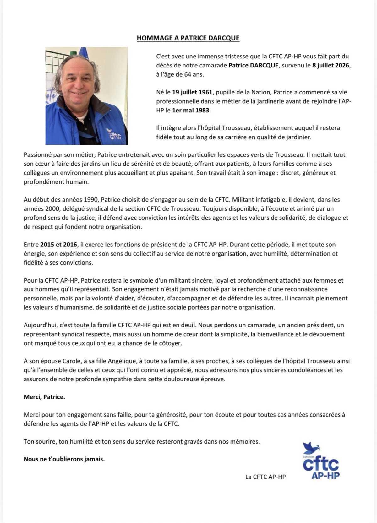 Tu vas nous manquer Patrice Tu vas nous manquer Patrice