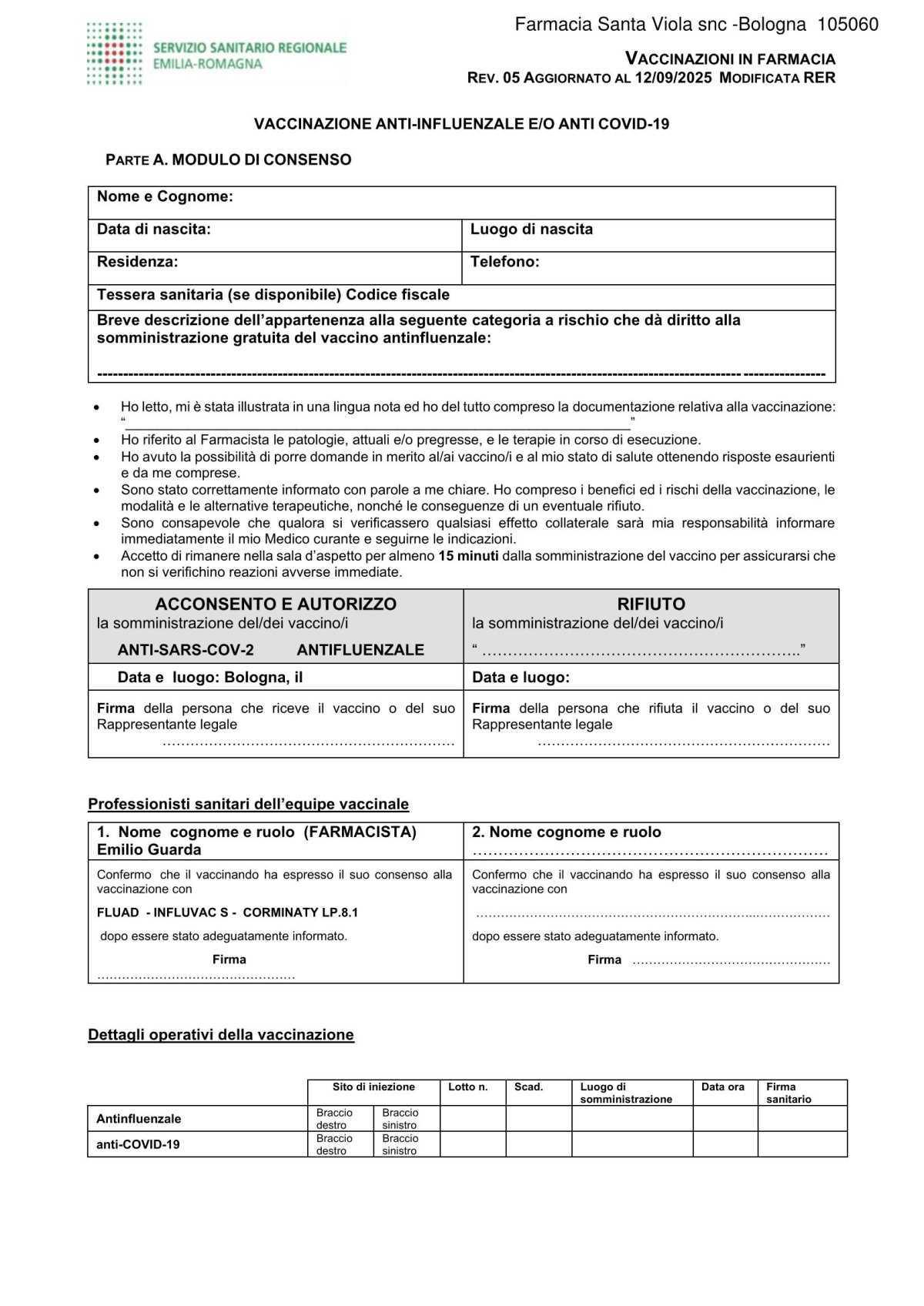 Vaccinazioni 2025-26 Farmacia Santa Viola snc -Bologna 