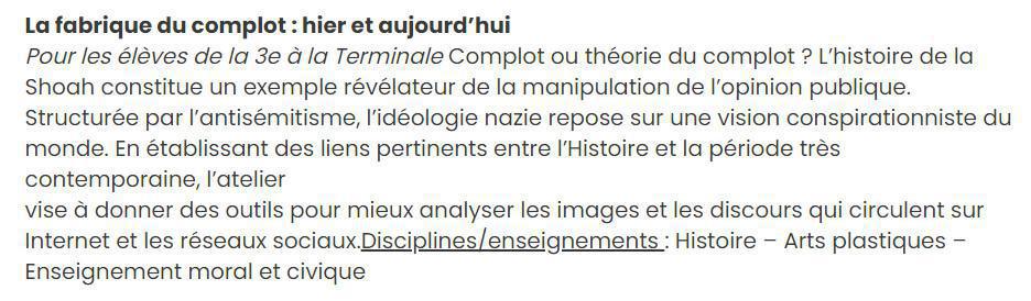 Ateliers pédagogiques hors les murs du Mémorial de la Shoah, fin janvier 2021