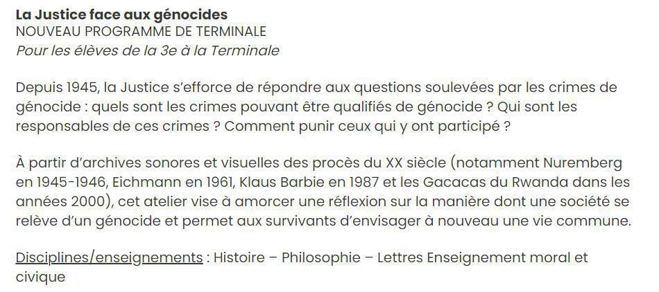 Ateliers pédagogiques hors les murs du Mémorial de la Shoah, fin janvier 2021