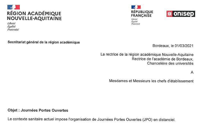 Annulation de l'opération du 3 avril 2021 : Journée "Portes Ouvertes" pour découvrir les classes de 2nde et 1ère
