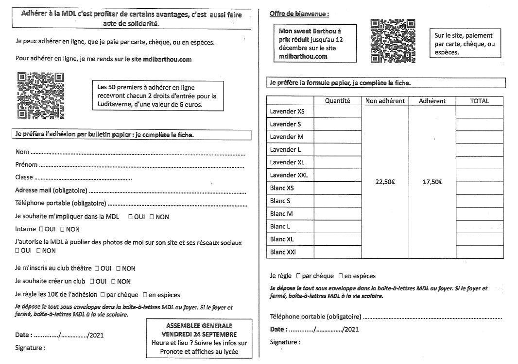 Assemblée Générale de la Maison Des Lycéen.ne.s (MDL) - Vendredi 24 septembre de 13h à 14h Assemblée Générale de la Maison Des Lycéen.ne.s (MDL) - Vendredi 24 septembre de 13h à 14h