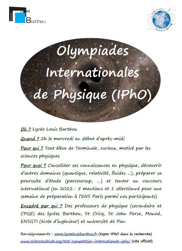Rentrée 2022 pour la préparation aux Olympiades Internationales de Physique - IPhO