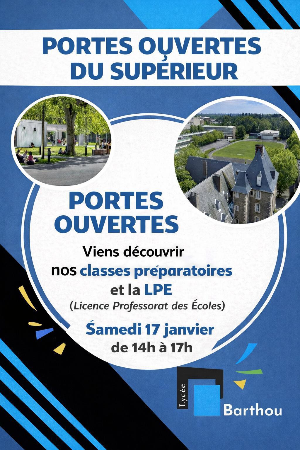 Portes ouvertes du supérieur (CPGE et LPE) le 17 janvier de 14h à 17h
