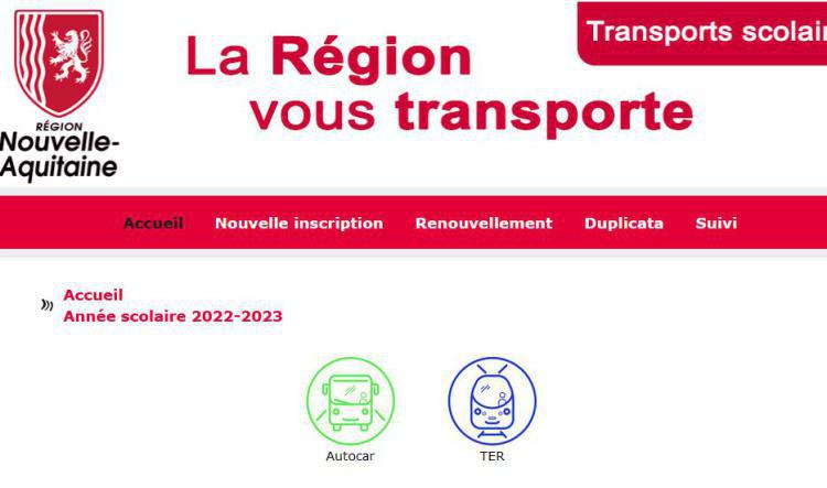 Conseil régional de Nouvelle-Aquitaine : inscription aux transports scolaires pour la rentrée 2022