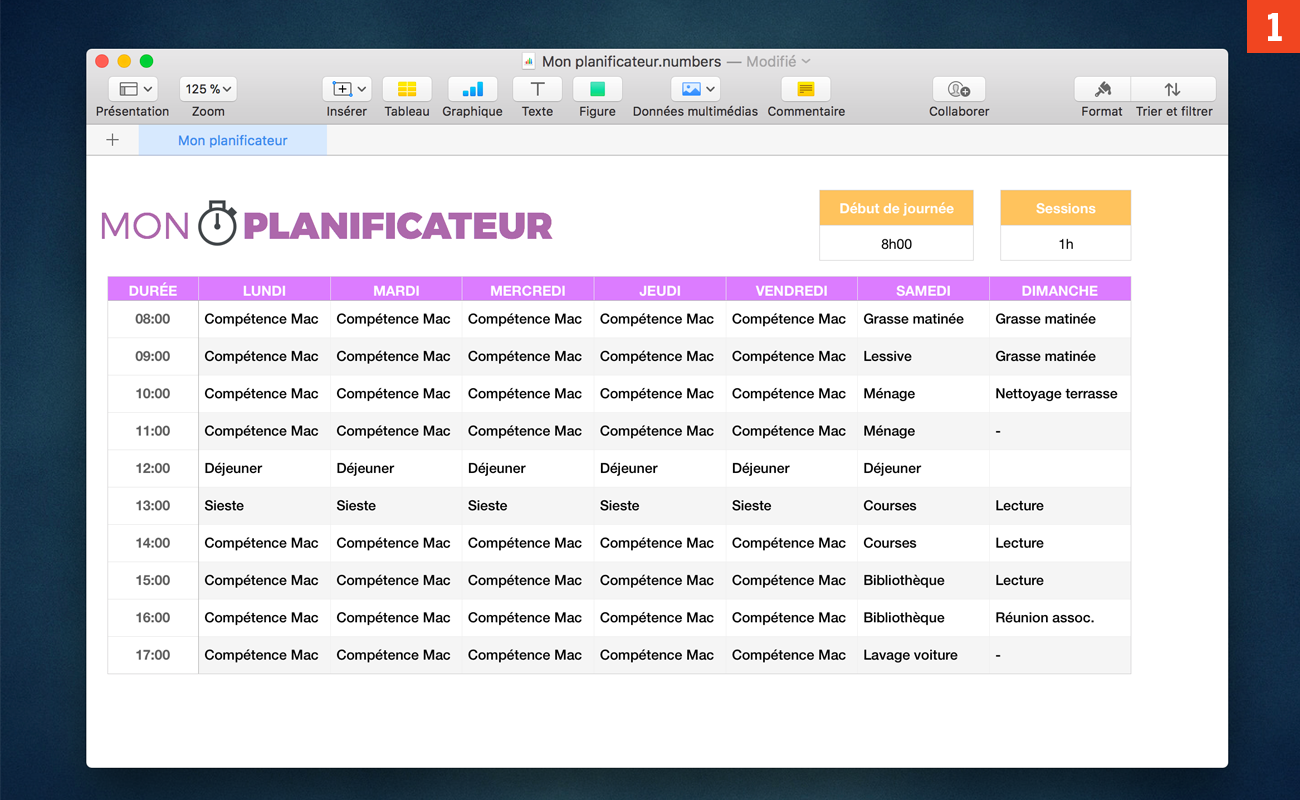 Numbers Realisez Un Emploi Du Temps A Imprimer