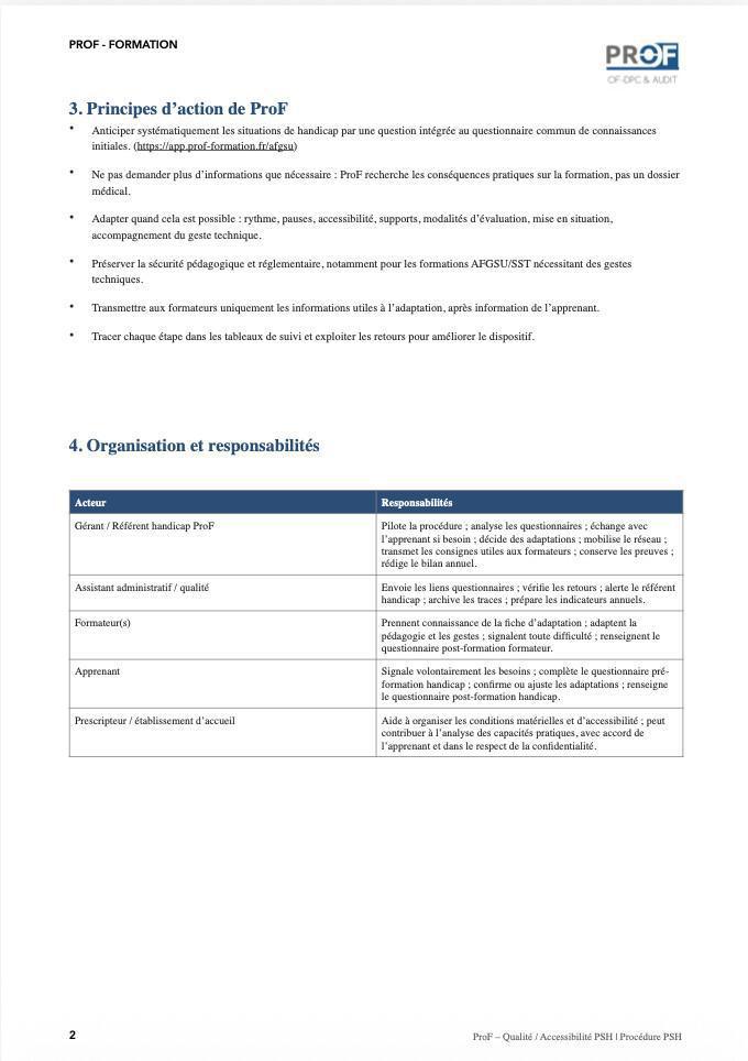 Procédure interne d’accueil et d’accompagnement des personnes en situation de handicap