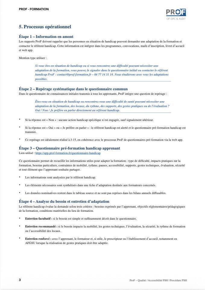 Procédure interne d’accueil et d’accompagnement des personnes en situation de handicap