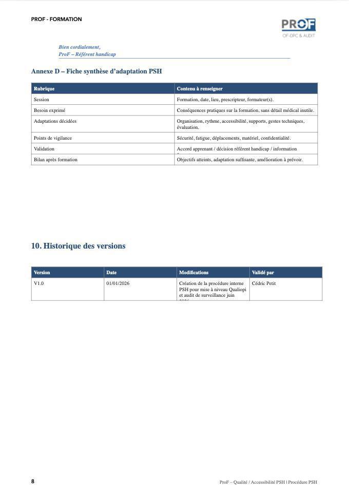 Procédure interne d’accueil et d’accompagnement des personnes en situation de handicap