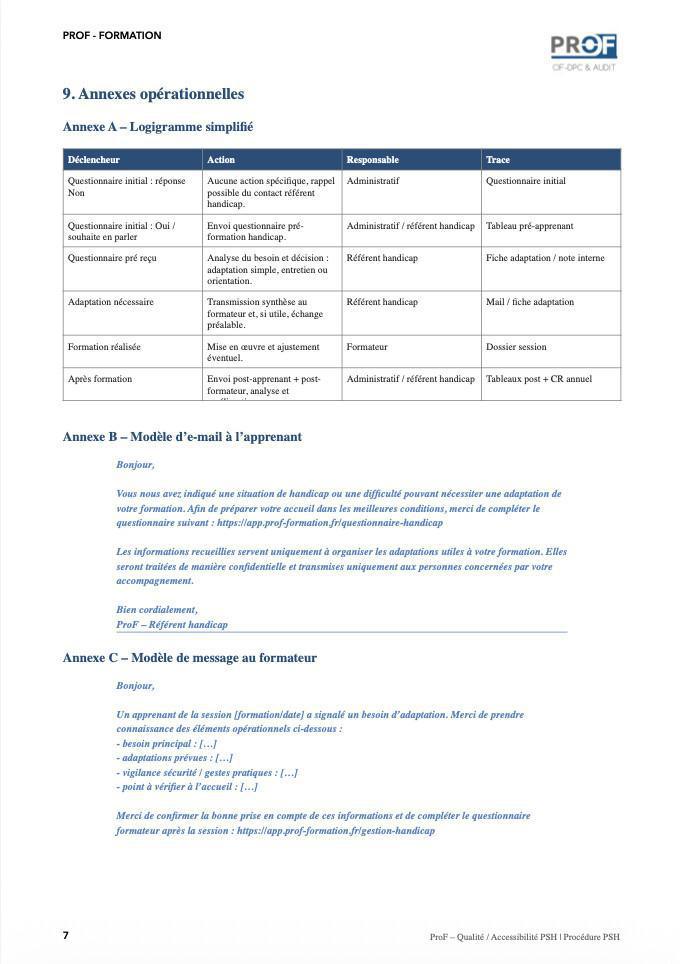 Procédure interne d’accueil et d’accompagnement des personnes en situation de handicap