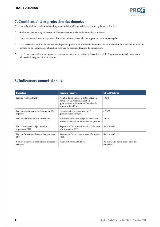 Procédure interne d’accueil et d’accompagnement des personnes en situation de handicap
