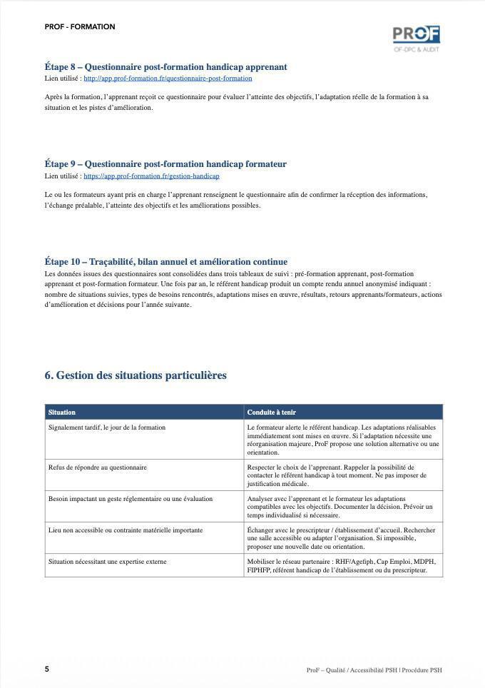 Procédure interne d’accueil et d’accompagnement des personnes en situation de handicap