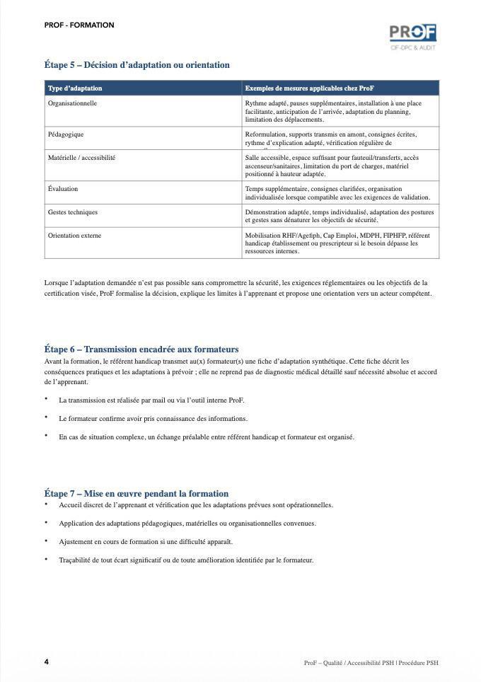 Procédure interne d’accueil et d’accompagnement des personnes en situation de handicap