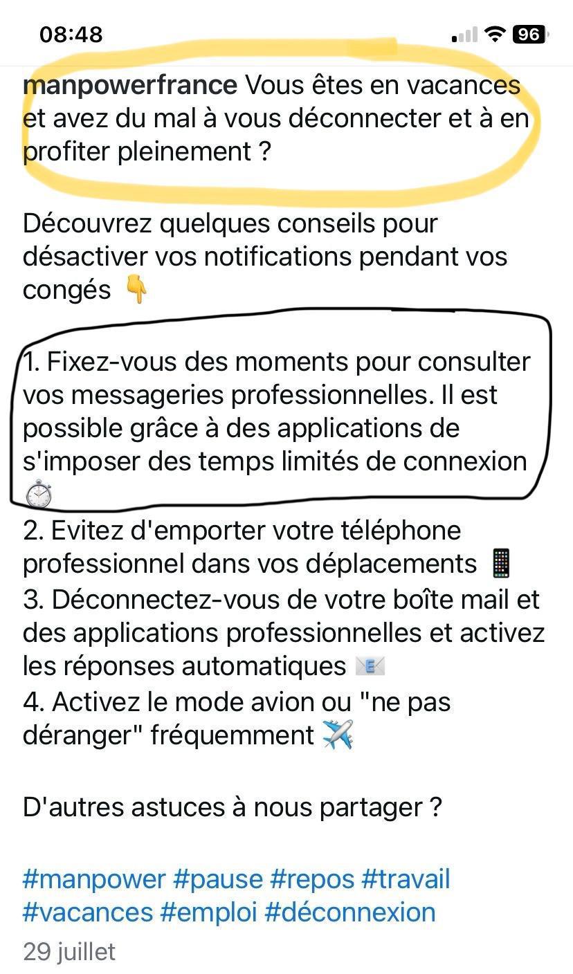 Réclamation RP : droit à la déconnexion Réclamation RP : droit à la déconnexion