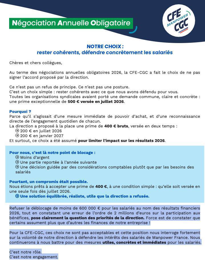 NAO 2026 : la CFE-CGC a dit NON ! 