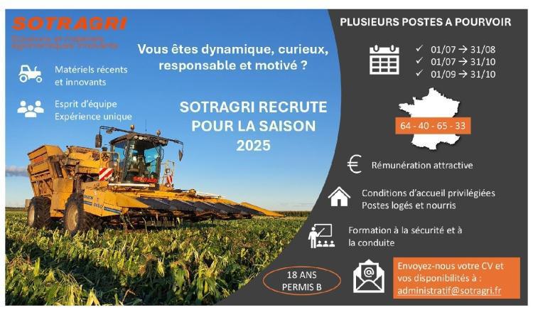 SOTRAGRI RECRUTE POUR LA SAISON 2025