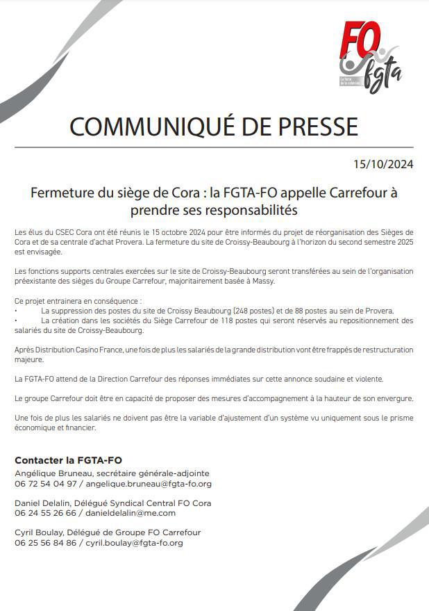 Communiqué de presse FGTA-FO 15/10/2024