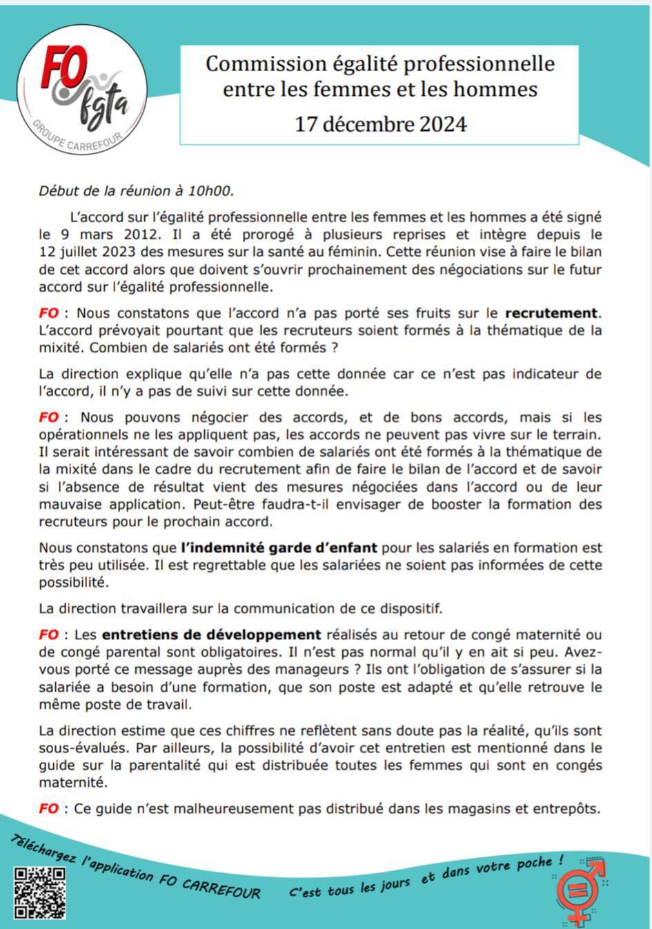 Commission égalité professionnelle hommes / femmes du 17 décembre 2024