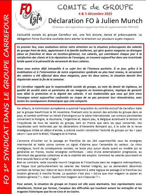 Declaration FO à Julien Munch