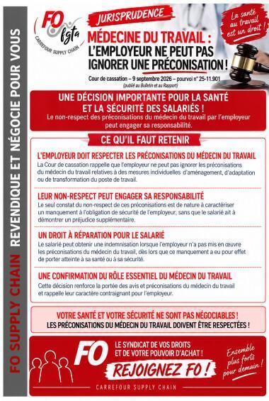 Médecine du travail : l'employeur ne peut pas ignorer une préconisation!!