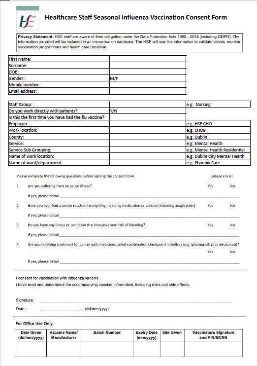 Updated Flu Vaccine Consent Form