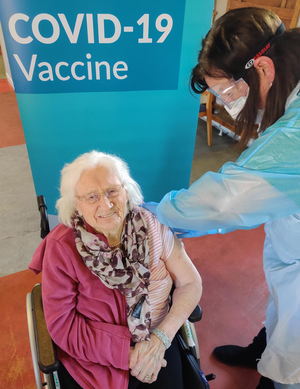 101 year old Nora Gray & 85 year old Bernie Ryan were the first residents in St Camillus' Hospital, Shelbourne Road, Limerick City to receive their Pfizer BioNTech COVID19 vaccine