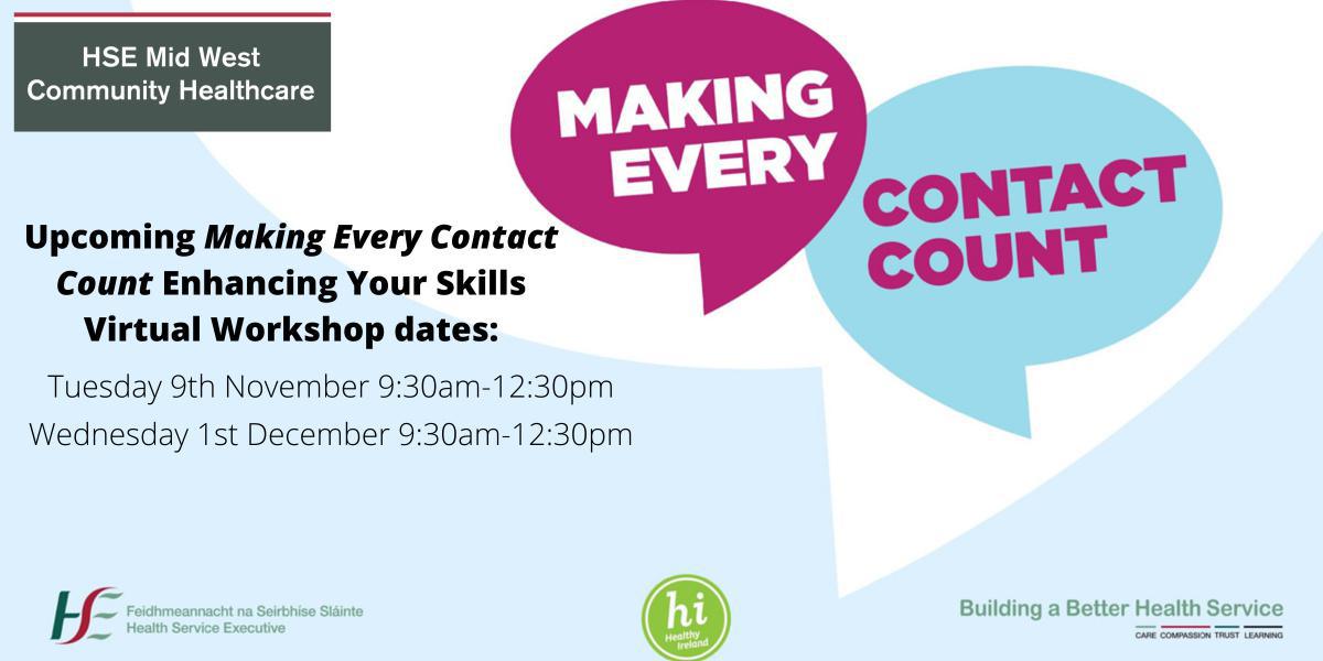 Upcoming Making Every Contact Count workshops for HSE staff in the Mid West