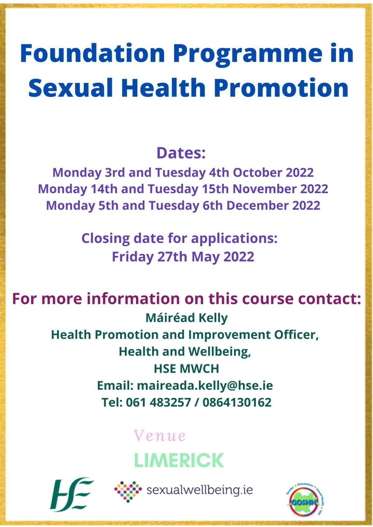 Applications for Foundation Programme in Sexual Health Promotion