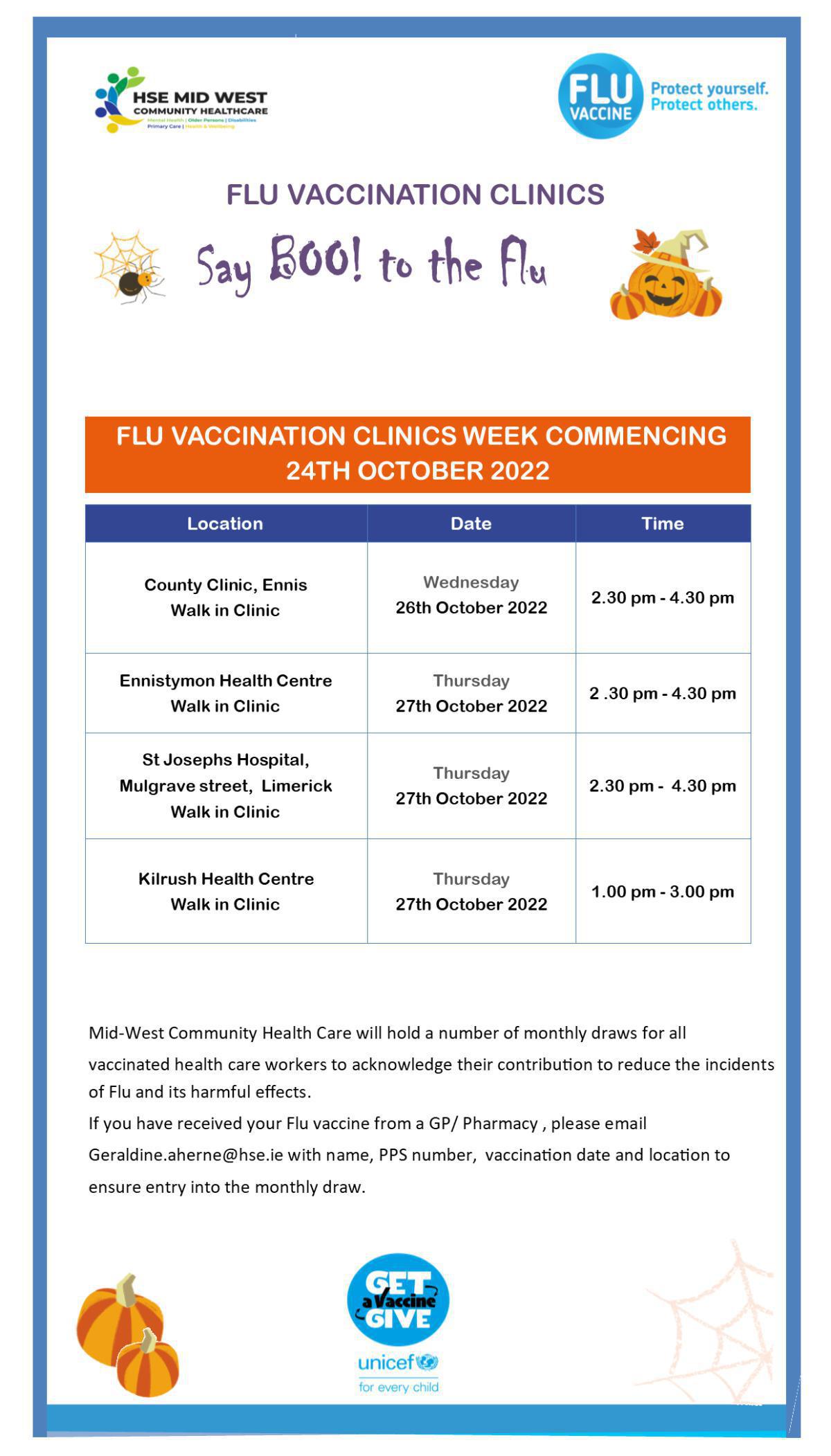 Week 24th Oct - Staff Flu Vaccination Clinics Week 24th Oct - Staff Flu Vaccination Clinics