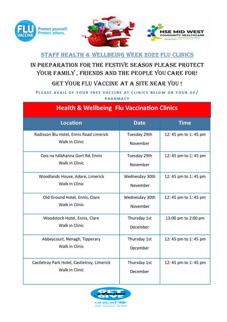 Flu Clinics - Week of Monday 28th of November 