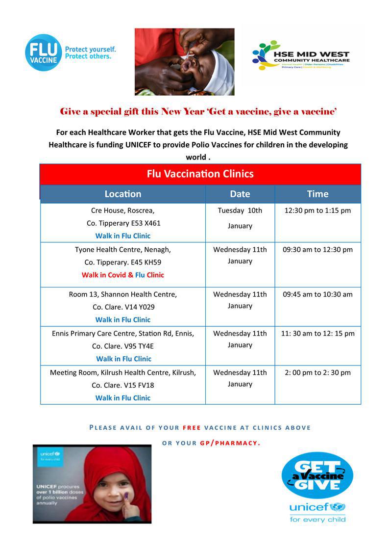 Flu Clinics - Week of Monday 9th of January 