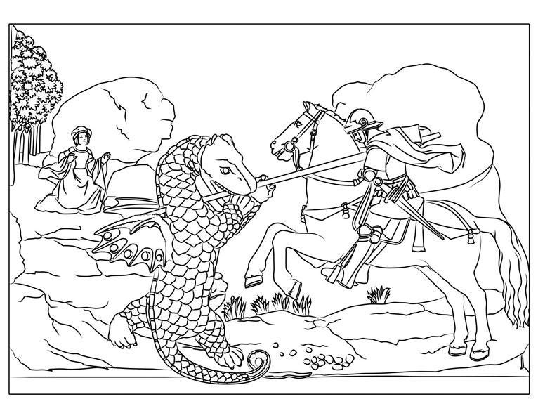 Petit Louvre  Coloriage  saint Georges contre le dragon