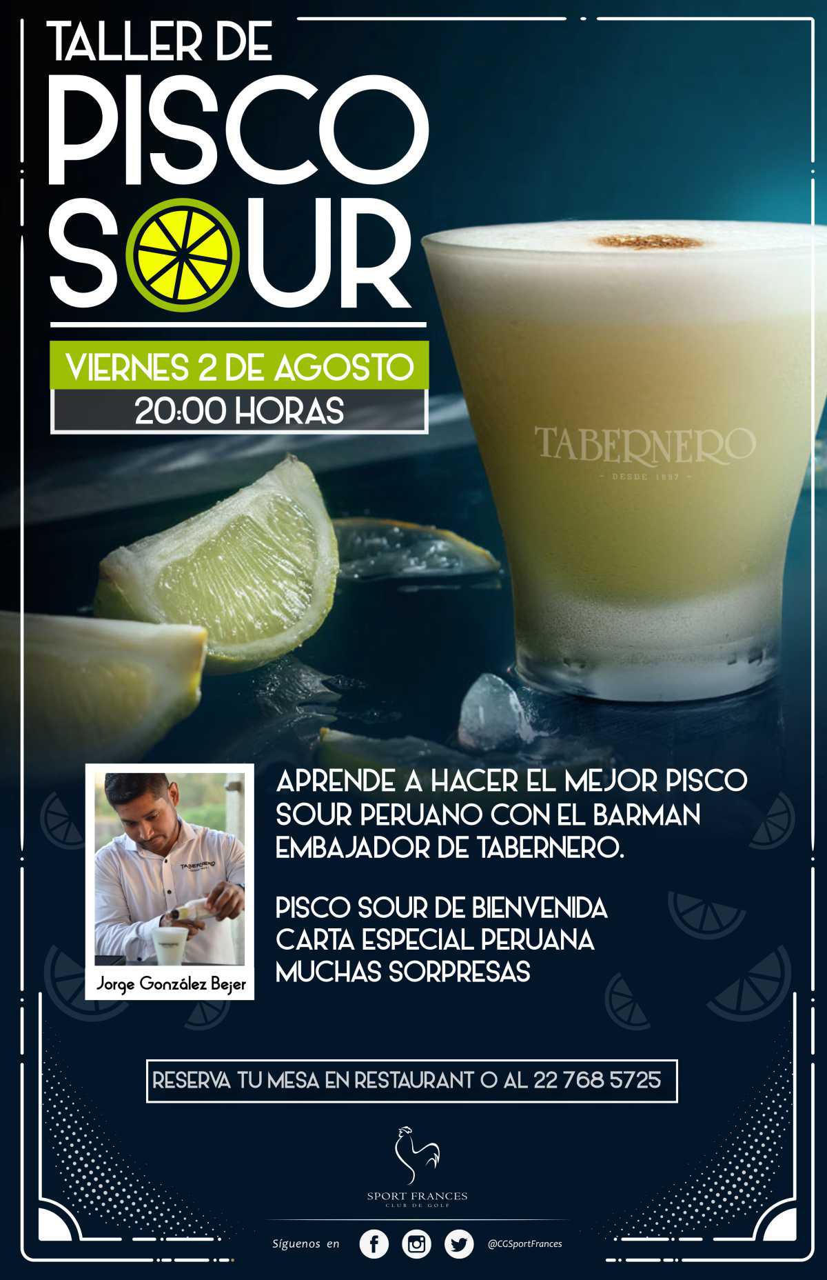 Los invitamos a participar de nuestro "Taller de Pisco Sour" y aprender del mejor barman de Sudamérica