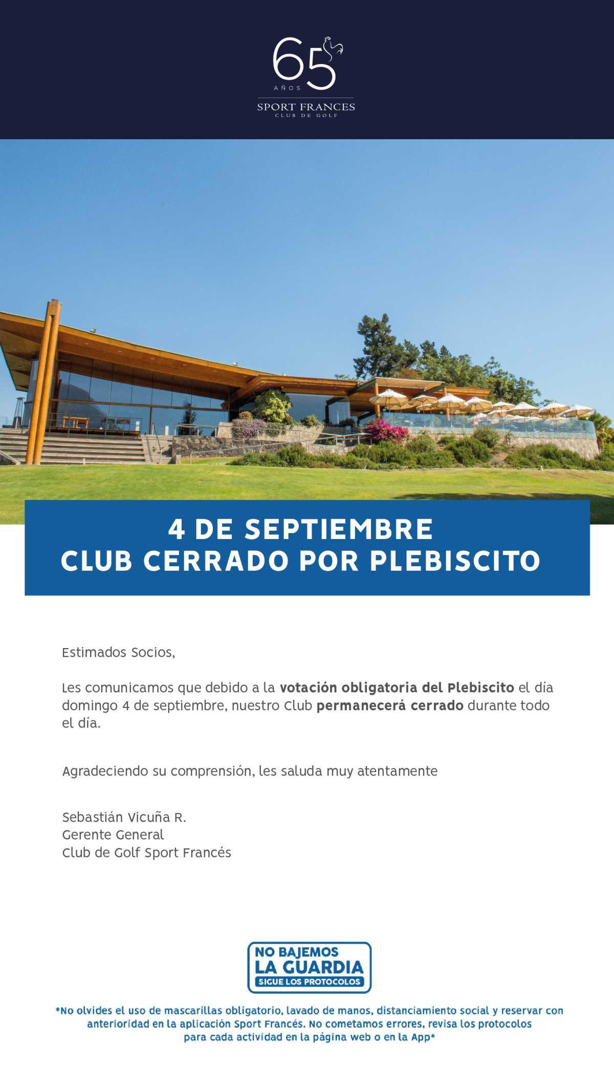 4 de septiembre Club cerrado por Plebiscito